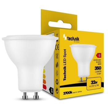 Technik LED Izzó Spot Alu-Plastic 4,7W GU10 110° 2700K (350 lumen) ERP, meleg fehér, CRI>80, MTL-GU102700K4-7WN kép