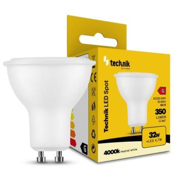 Technik LED Izzó Spot Alu-Plastic 4,7W GU10 110° 4000K (350 lumen) ERP, természetes fehér, CRI>80, MTL-GU104000K4-7WN kép