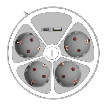 Technik Professional WG Elosztó Kör 4 utas 1,4m kábel, USB-A, USB-C 16A, TPR4W-USB kép