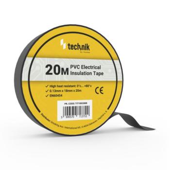Technik - Szigetelőszalag 0,13mm x 18mm x 20m Fekete, TIT18X20BK kép