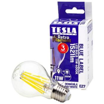 Tesla FILAMENT RETRO, E27, 11W, 230V, 1521lm, 25 000h, 4000K nappali fehér, 360°, átlátszó kép