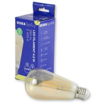 Tesla - LED izzó CONE BULB VINTAGE, E27, 4,2 W, 230 V, 380 lm, 25000 h, 2400K, 360°, arany kép