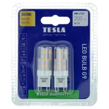 Tesla LED izzó, G9, 2 W, 230 V, 200 lm, 3000 K meleg fehér, 2 db a csomagban kép