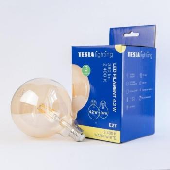 Tesla - LED izzó GLOBE G125 VINTAGE, E27, 4,2 W, 230 V, 380 lm, 2400K, 360°, arany kép