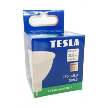 Tesla - LED izzó GU5,3 MR16, 4W, 12V, 300lm, 25 000h, 3000K meleg fehér, 100° kép