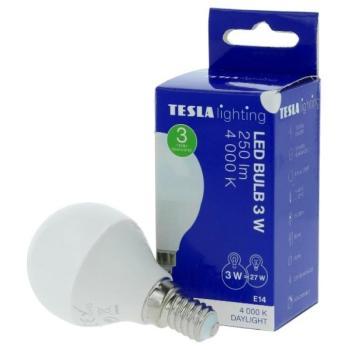 TESLA LED MINIGLOBE BULB, E14, 3 W, 250 lm, 4000 K, nappali fehér kép