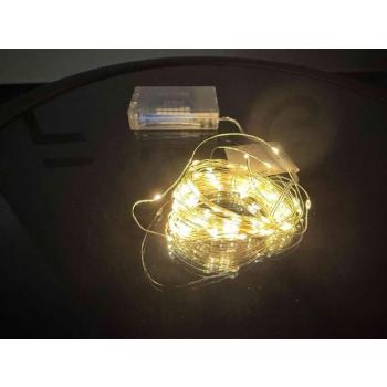 Tesla nano fényfüzér 100LED, 2700K, 10m + 20 cm kábel, 3x AA elem, időzítő, IP20 kép