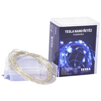 Tesla - nano fényfüzér 50LED, 6500K, 5 m + 30 cm-es kábel, 3x AA elem, diőzítő, IP44