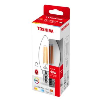 TOSHIBA LED-izzó C35 E14, 2,5W 2700K, szabályozható, meleg fehér kép