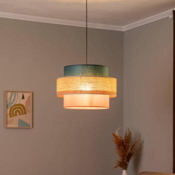 Trio függőlámpa, juta ernyő, petrol/természetes barna/narancs Ø 50cm kép