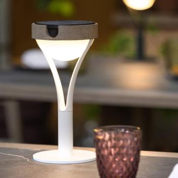 Tyble LED napelemes asztali lámpa, fehér / teak, 2700 K, 200 lm kép