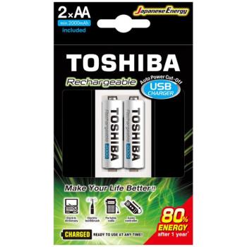 Újratölthető elem + töltő, AA, 1,2V, 2 db elem/csomag, TOSHIBA, 00159080 kép