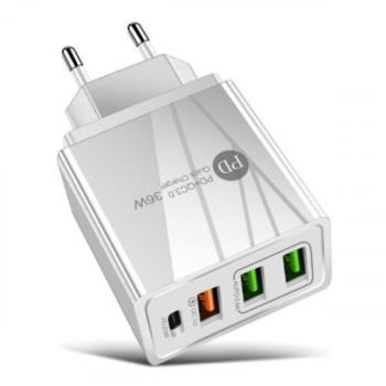 Univerzális töltőfej , adapter , 3db USB csatlakozó , 36W , gyorstöltéssel , fehér , Optonica kép
