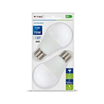 V-TAC 11W E27 meleg fehér LED égő csomag (2 db) - SKU 7297 kép