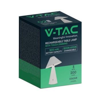V-TAC 3W fehér fém, érintéssel vezérelhető akkumulátoros LED lámpa, CCT - SKU 7948 kép