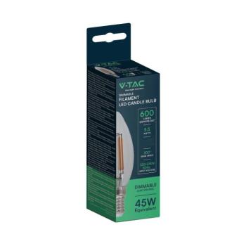 V-TAC 5.5W E14 meleg fehér filament C35 LED gyertya égő, 100 Lm/W - SKU 7806 kép