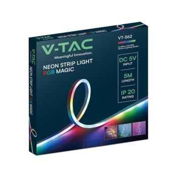 V-TAC 5V okos RGB neon futófény LED szalag szett IP20 SMD 30 db/m, távirányítóval - SKU 24050 kép