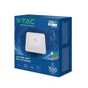V-TAC CREE SMD 12W mennyezeti szögletes LED lámpa, mozgásérzékelővel, CCT - SKU 234196 kép