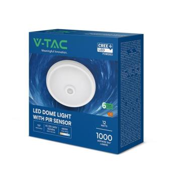 V-TAC CREE SMD 12W mennyezeti LED lámpa, mozgásérzékelővel, hideg fehér - SKU 218096 kép