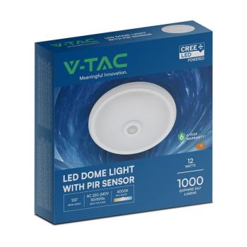 V-TAC CREE SMD 12W mennyezeti LED lámpa, mozgásérzékelővel, természetes fehér - SKU 218086 kép