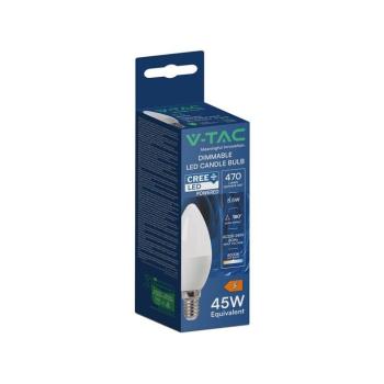 V-TAC CREE SMD 5.5W dimmelhető E14 természetes fehér C37 LED gyertya égő - SKU 2120186-6 kép