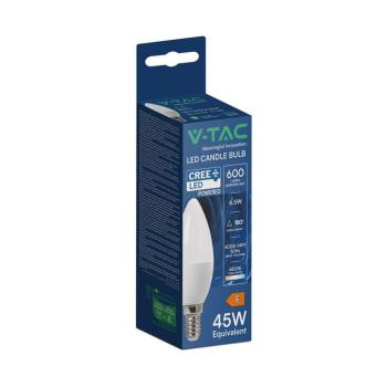 V-TAC CREE SMD 6.5W E14 hideg fehér C37 LED gyertya égő - SKU 2111316 kép