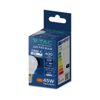 V-TAC CREE SMD 6.5W E14 hideg fehér P45 LED égő - SKU 218656 kép