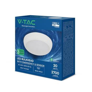 V-TAC CREE SMD állítható teljesítményű, szenzorral és vészakkus CCT LED lámpa IP54 - SKU 812-24-6 kép