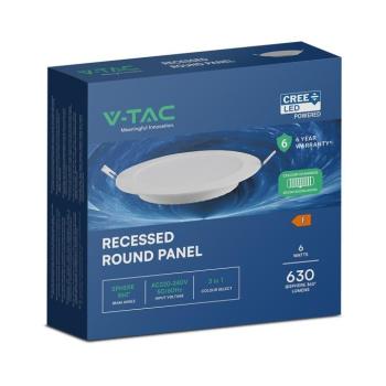 V-TAC CREE SMD süllyeszthető, műanyag IP20, kerek LED panel 6W, CCT - SKU 78586 kép
