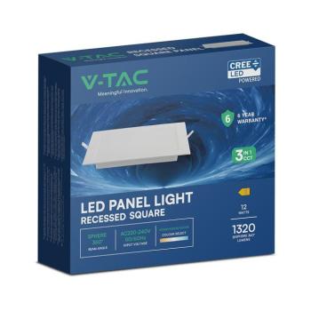 V-TAC CREE SMD süllyeszthető, műanyag IP20, négyzet LED panel 12W, CCT - SKU 104836 kép