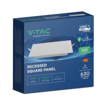 V-TAC CREE SMD süllyeszthető, műanyag IP20, négyzet LED panel 6W, CCT - SKU 104806 kép