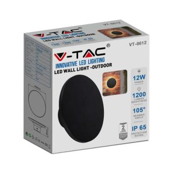 V-TAC indirekt világítású 12W kültéri, kerek fekete LED lámpa, meleg fehér - SKU 6787 kép
