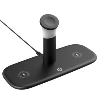 Vezeték nélküli töltő 4 az 1-ben, 15 W-os gyorstöltés, éjjel lámpával, 1xAppleWatch, 1xAirPods, 2xOkostelefon-nal kompatibilis kép