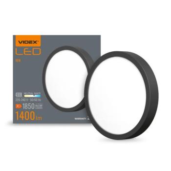 Videx 18 W-os ø192 mm fekete színű kerek natúr fehér mennyezeti lámpa kép