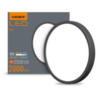 Videx 24 W-os ø264 mm fekete színű kerek natúr fehér mennyezeti lámpa kép