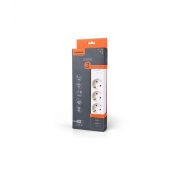 Videx Oncord fehér színű 3-as professzionális hosszabbító kapcsolóval 3m-es kábellel 2 x USB + 1 x USB-C kép