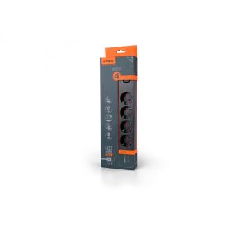 Videx Oncord fekete színű 4-es professzionális hosszabbító kapcsolóval 3m-es kábellel 1 x USB + 1 x USB-C kép