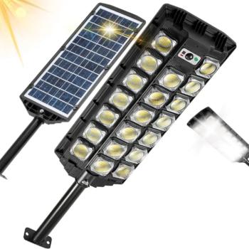 Weber napelemes 3500W utcai lámpa – erős fényű, szürkületi és mozgásérzékelős kültéri LED világítás W7100B-8 (BBD)