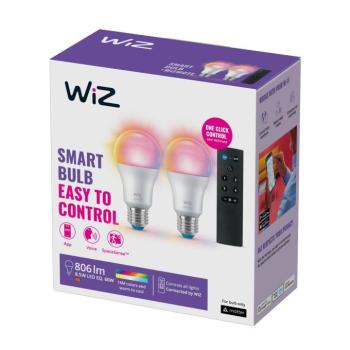 WiZ A60 LED matt WiFi E27 8,5W RGBW távirányító 2 db-os szett kép