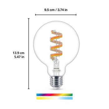 WiZ G95 LED filament izzó gömb WiFi E27 6,3W RGBW kép