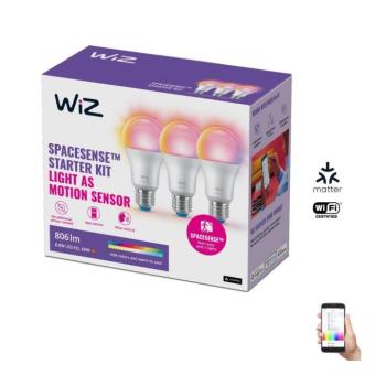 KÉSZLET 3x LED RGBW Dimmelhető izzó A60 E27/8,8W/230V 2200-6500K Wi-Fi - WiZ 8720169075610 kép