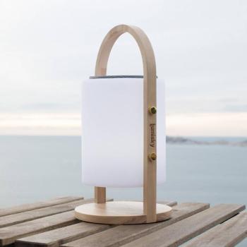 Woody Play LED tölthető asztali világítás, fehér/barna, magasság 39 cm, fa