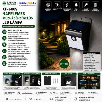 XF-6009 napelemes mozgásérzékelős LED lámpa – fekete