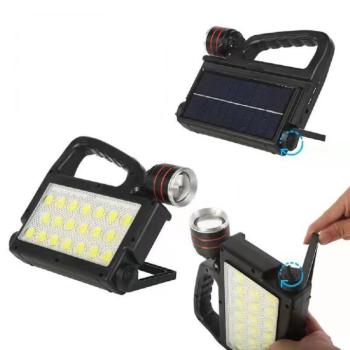 XG-152 szolár LED munkalámpa 6 féle üzemmóddal – napelemes és USB-ről is tölthető kemping lámpa 4 db 18650 típusú akkumulátorral (THM) (BBD)