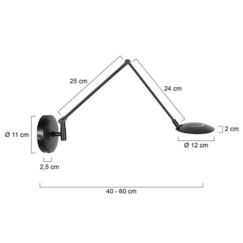 Zenith 2 LED fali lámpa, fekete karral, CCT, fém, dugasz kép