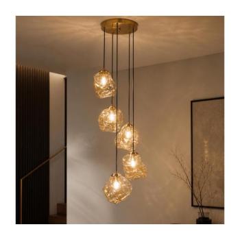 Zsinóros csillár CRISTAL 5xE14/15W/230V sárgaréz/füstös bézs LM-5.302/PATYNA/AMBER
